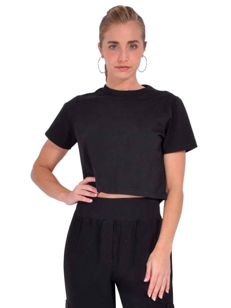Sold Out NYC The Cropped Perfect Tee In Black Front View 