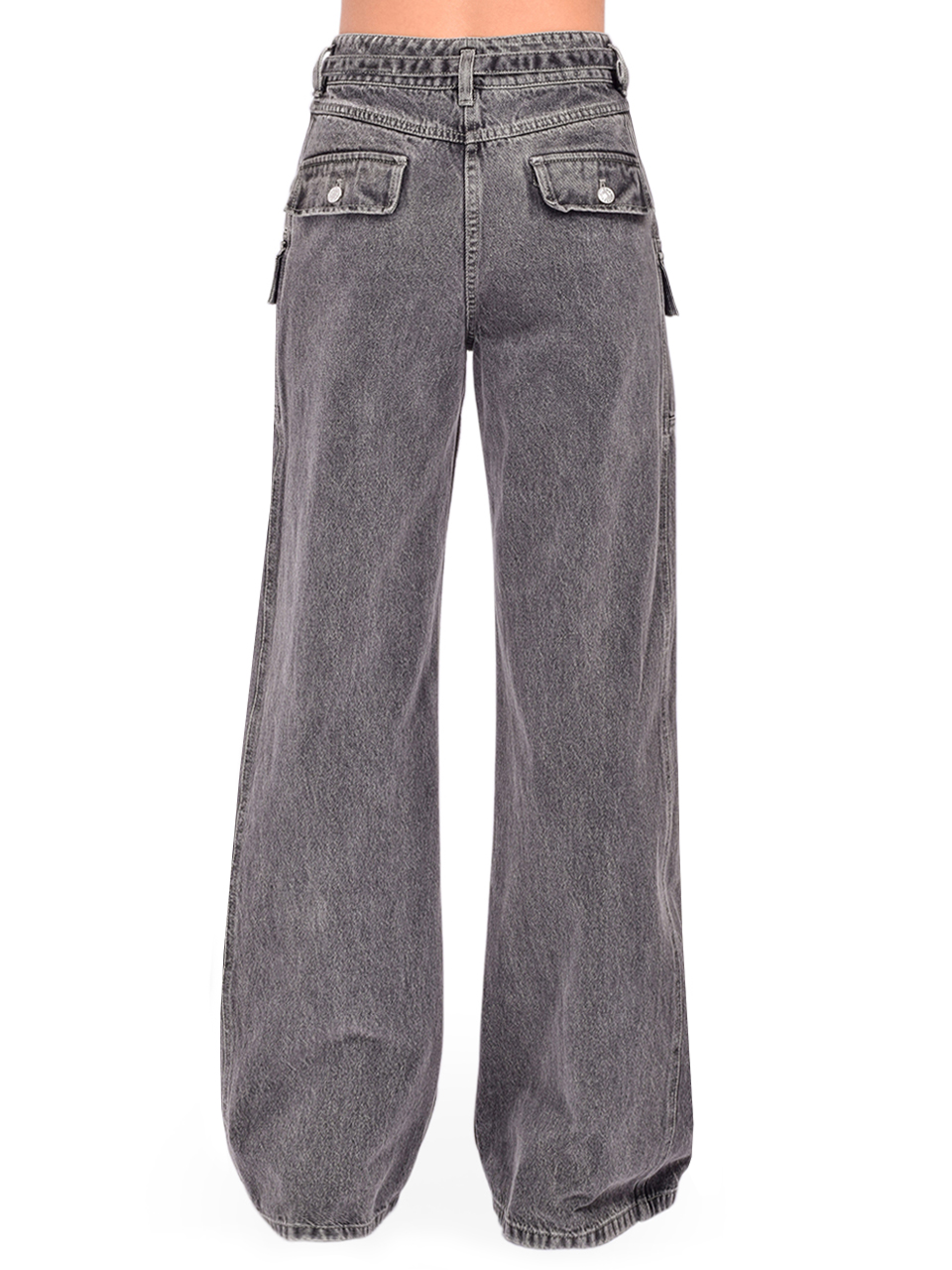 3.1 Phillip Lim Cargo Wide Leg Belted Jeans in Gray Back View 

