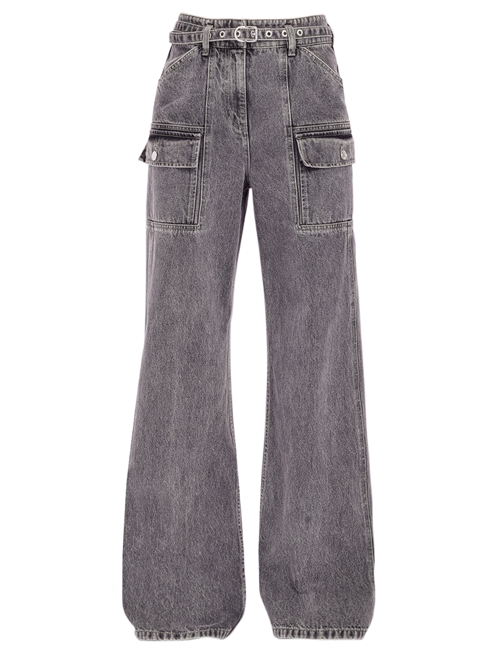 3.1 Phillip Lim Cargo Wide Leg Belted Jeans in Gray Product Shot 