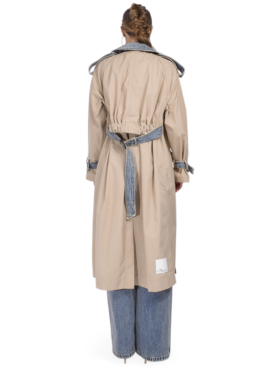 3.1 Phillip Lim Hybrid Denim Trench in Washed Indigo-Khaki Back View 
