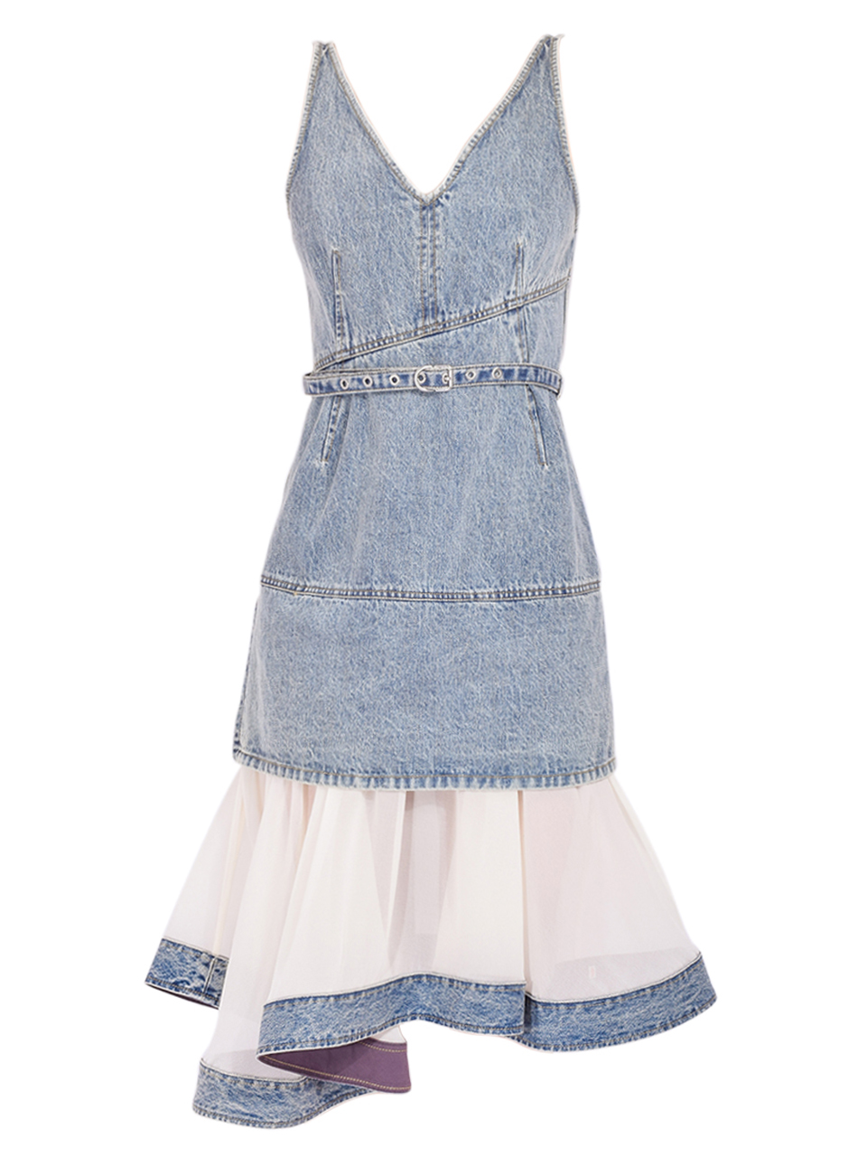 3.1 Phillip Lim Denim V Neck Dress with Chiffon Hem