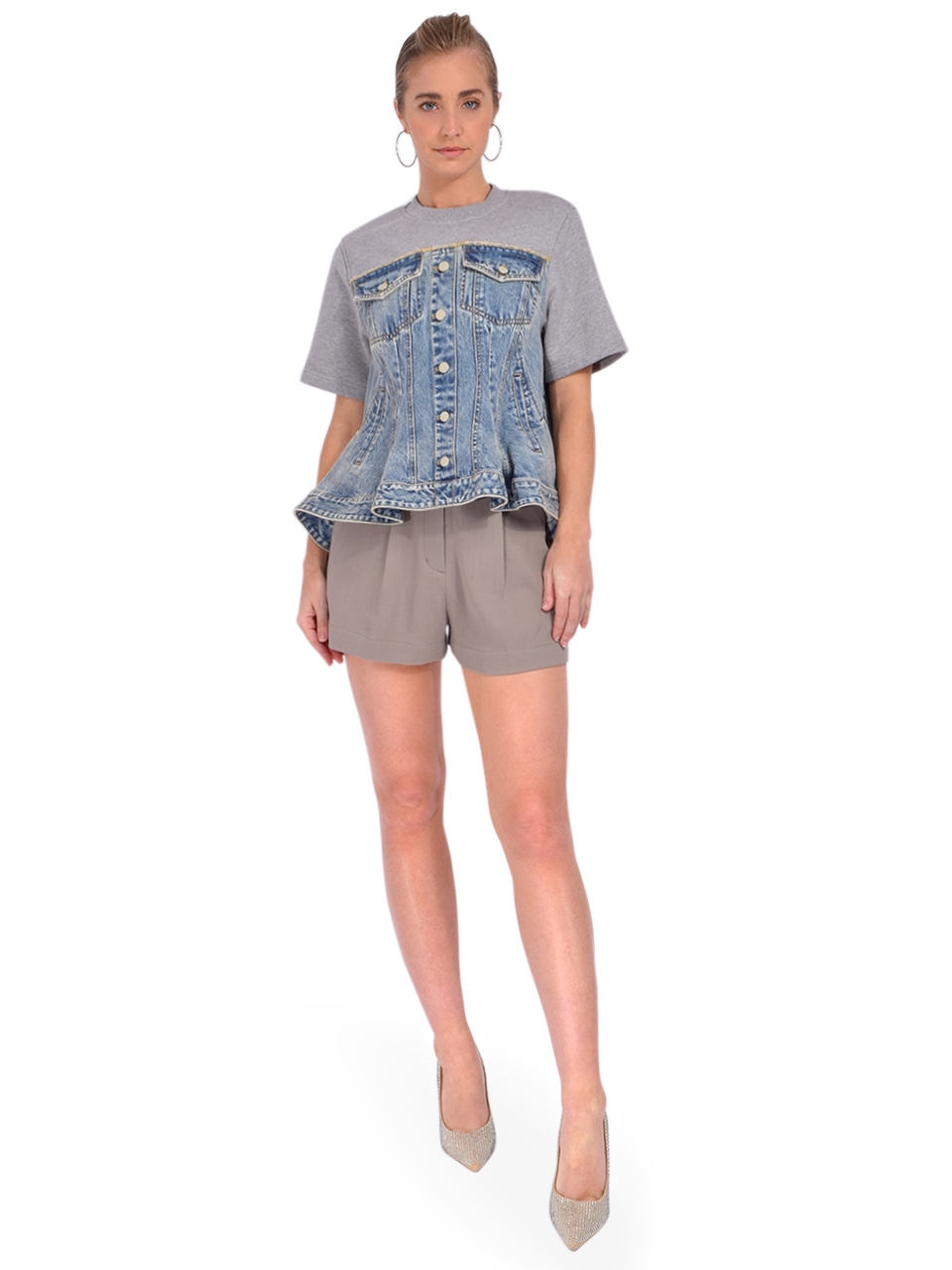 3.1 Phillip Lim Tailor Pleated Shorts in Stone Gray Full Outfit 