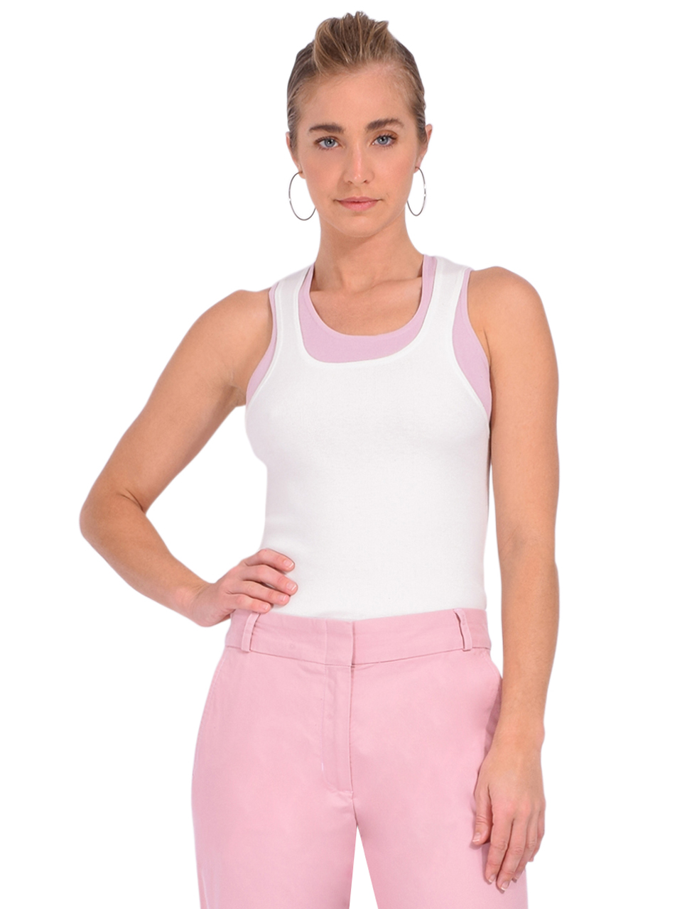 LE SUPERBE It Takes Two Layered Tank Top In White/Pink Front View 