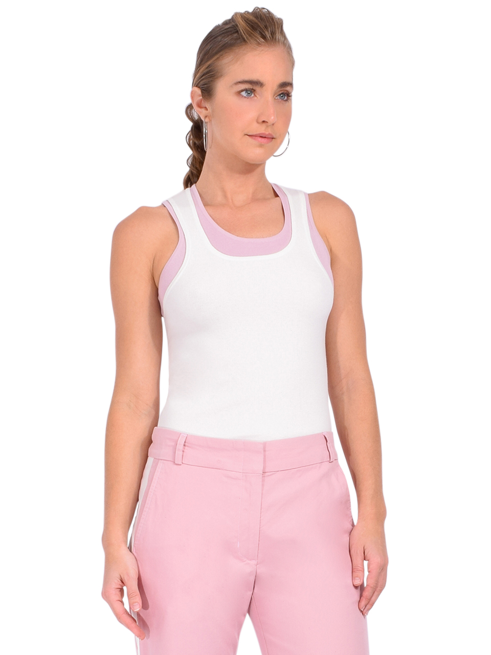 LE SUPERBE It Takes Two Layered Tank Top In White/Pink Side View 