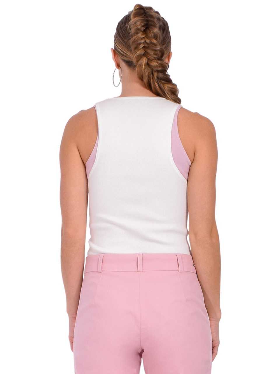 LE SUPERBE It Takes Two Layered Tank Top In White/Pink Back View 