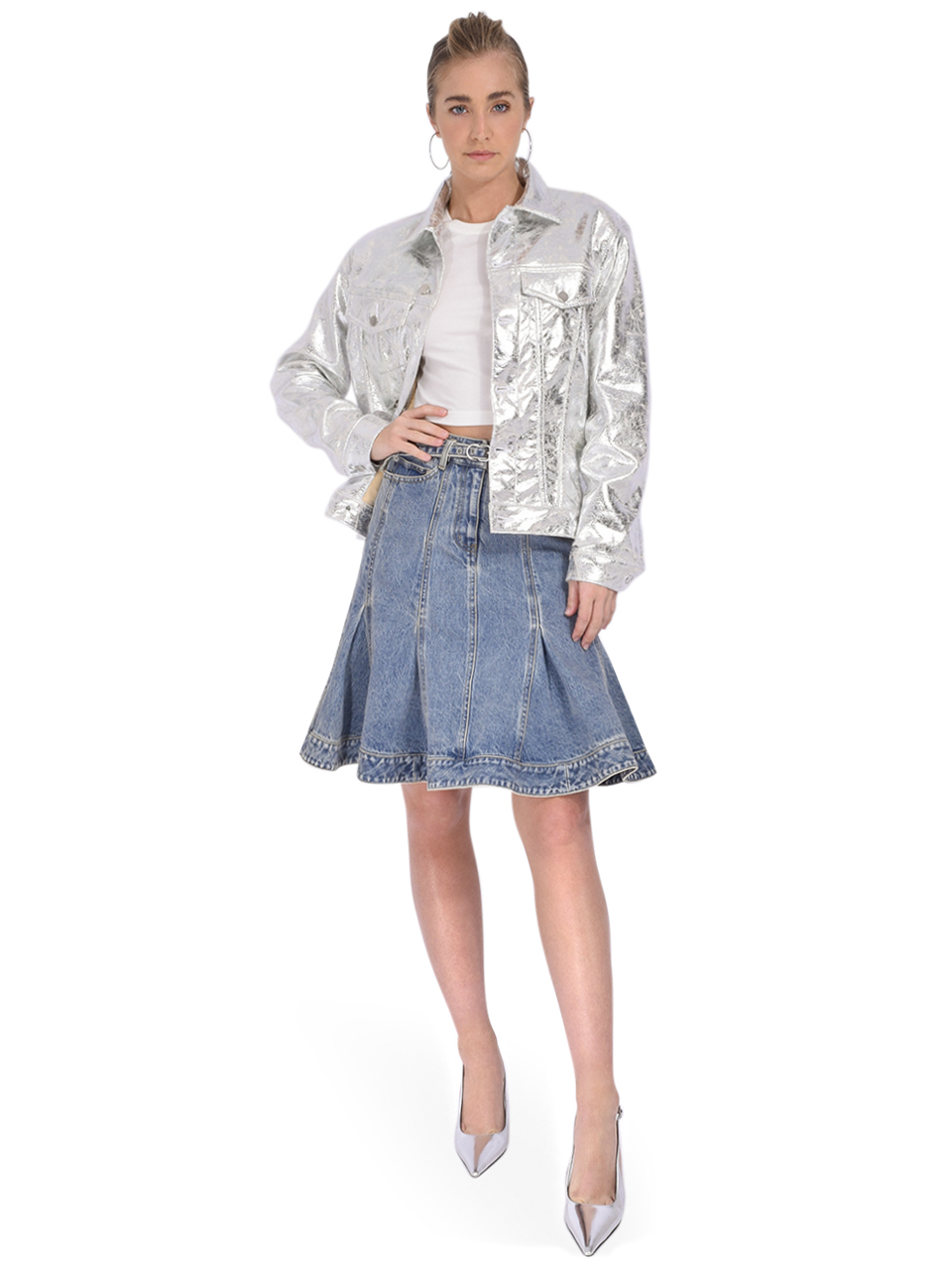 LE SUPERBE Heavy Metals Denim Jacket in Silver Full Outfit 