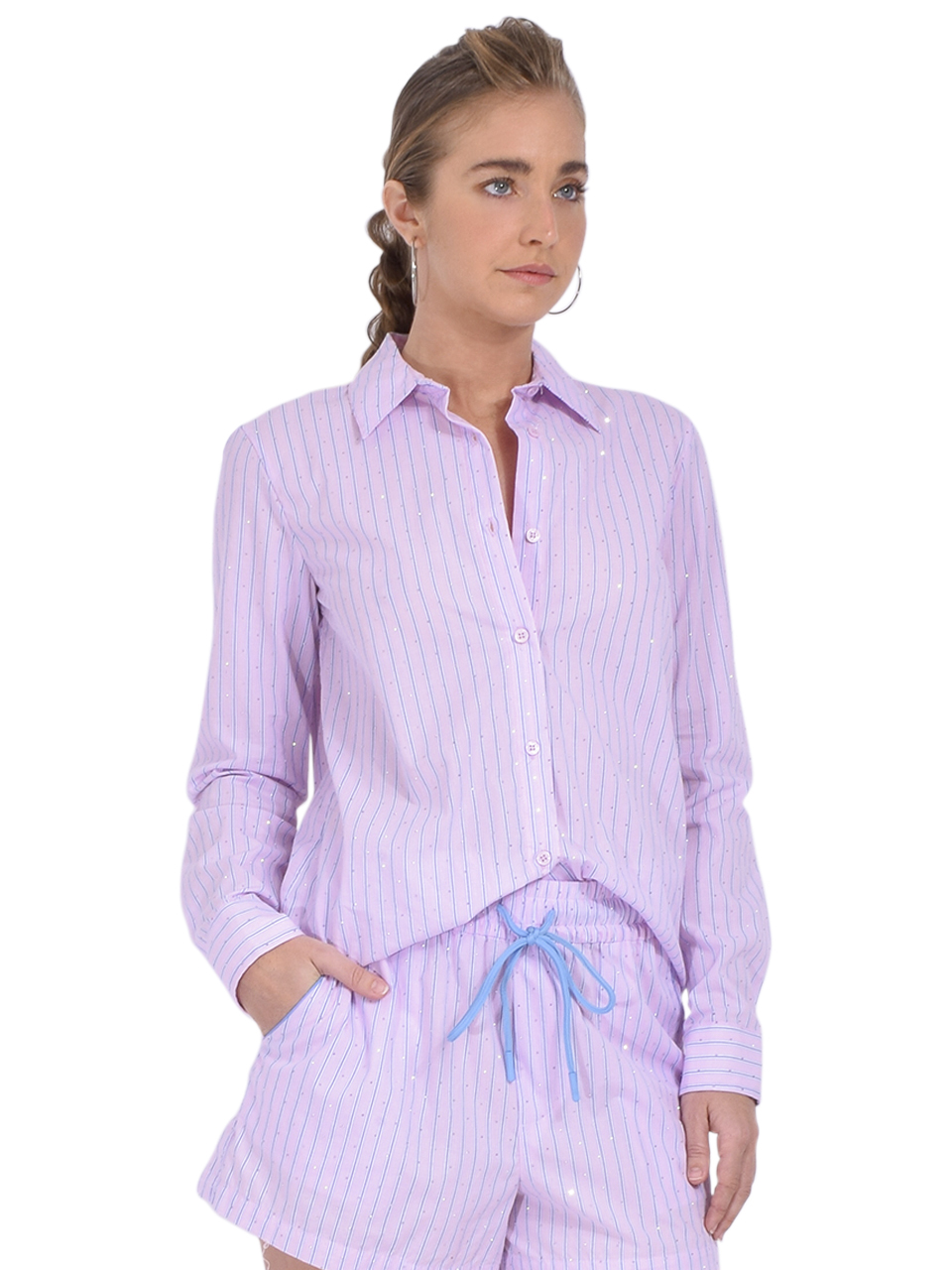LE SUPERBE Subtle Shine Ex Bf Shirt in Pink Side View 