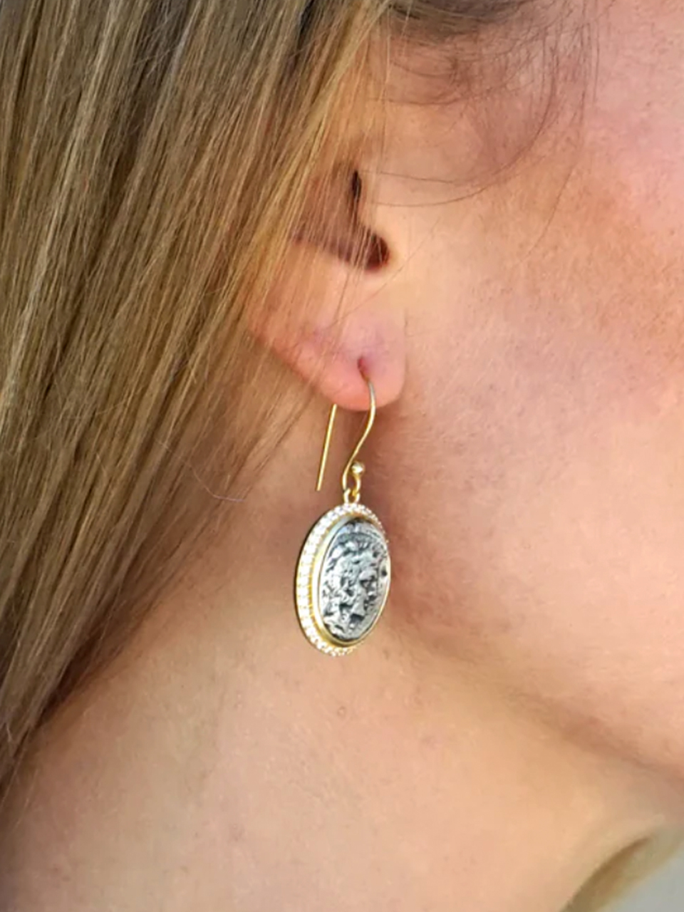 TAT 2 DESIGNS Mixed Metal Moneta Coin Earring on Model