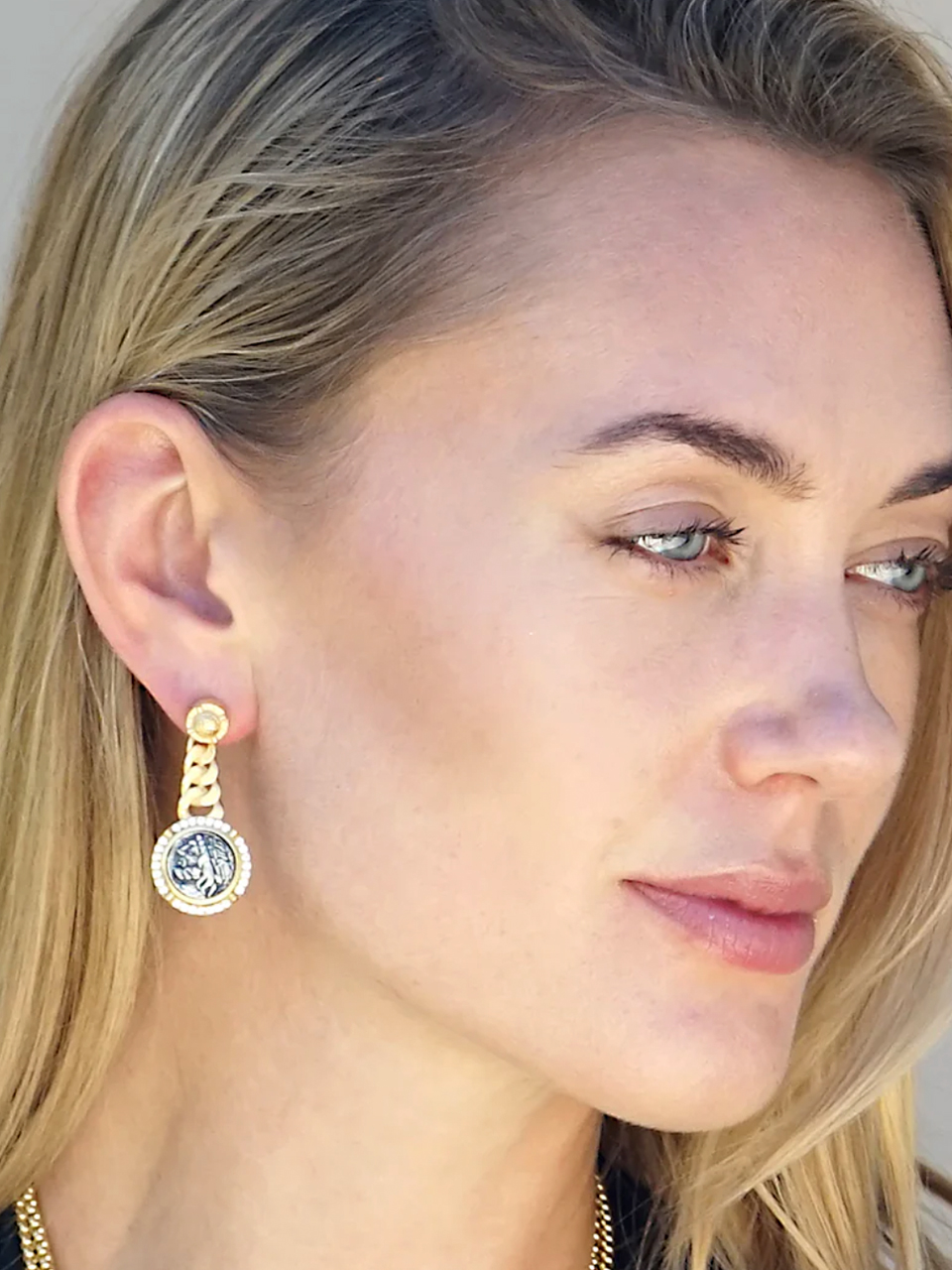 TAT 2 DESIGNS Ciro Coin and Chain Earring in Gold on Model