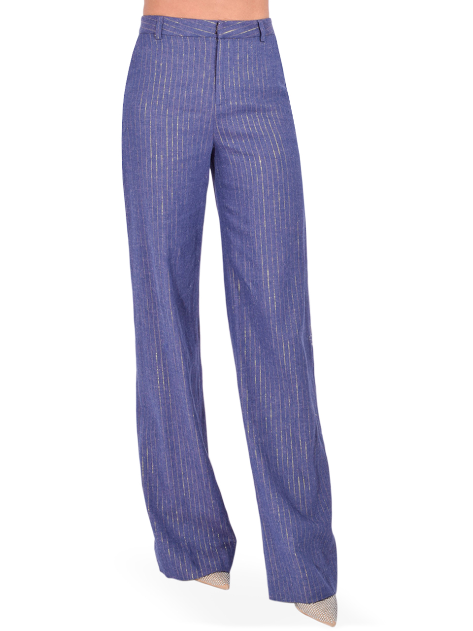 L'Agence Livvy Pinstriped Trouser in Blue Pinstripe Side View 