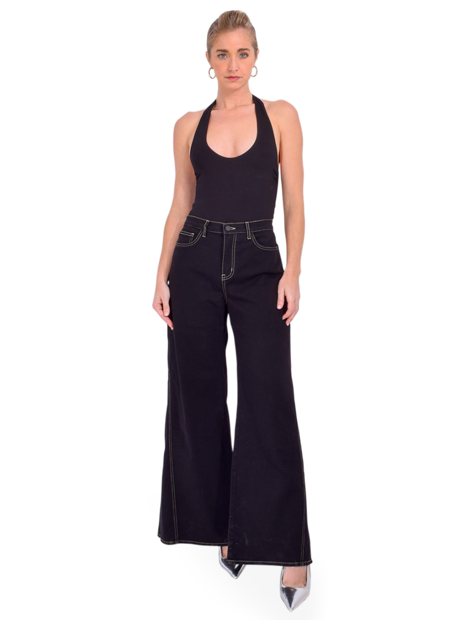 SANS FAFF Bamboo Halter Bodysuit in Black Full Outfit 
