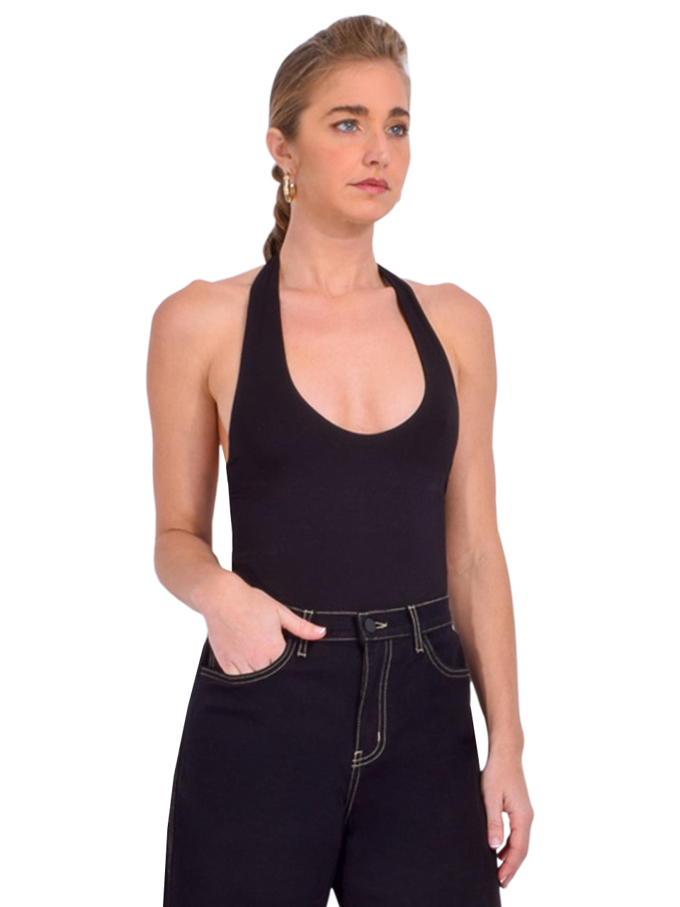 SANS FAFF Bamboo Halter Bodysuit in Black Side View 