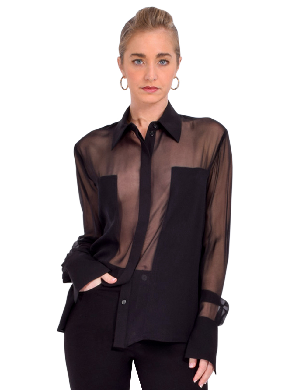 SANS FAFF Flore Silk Shirt in Black Front View 