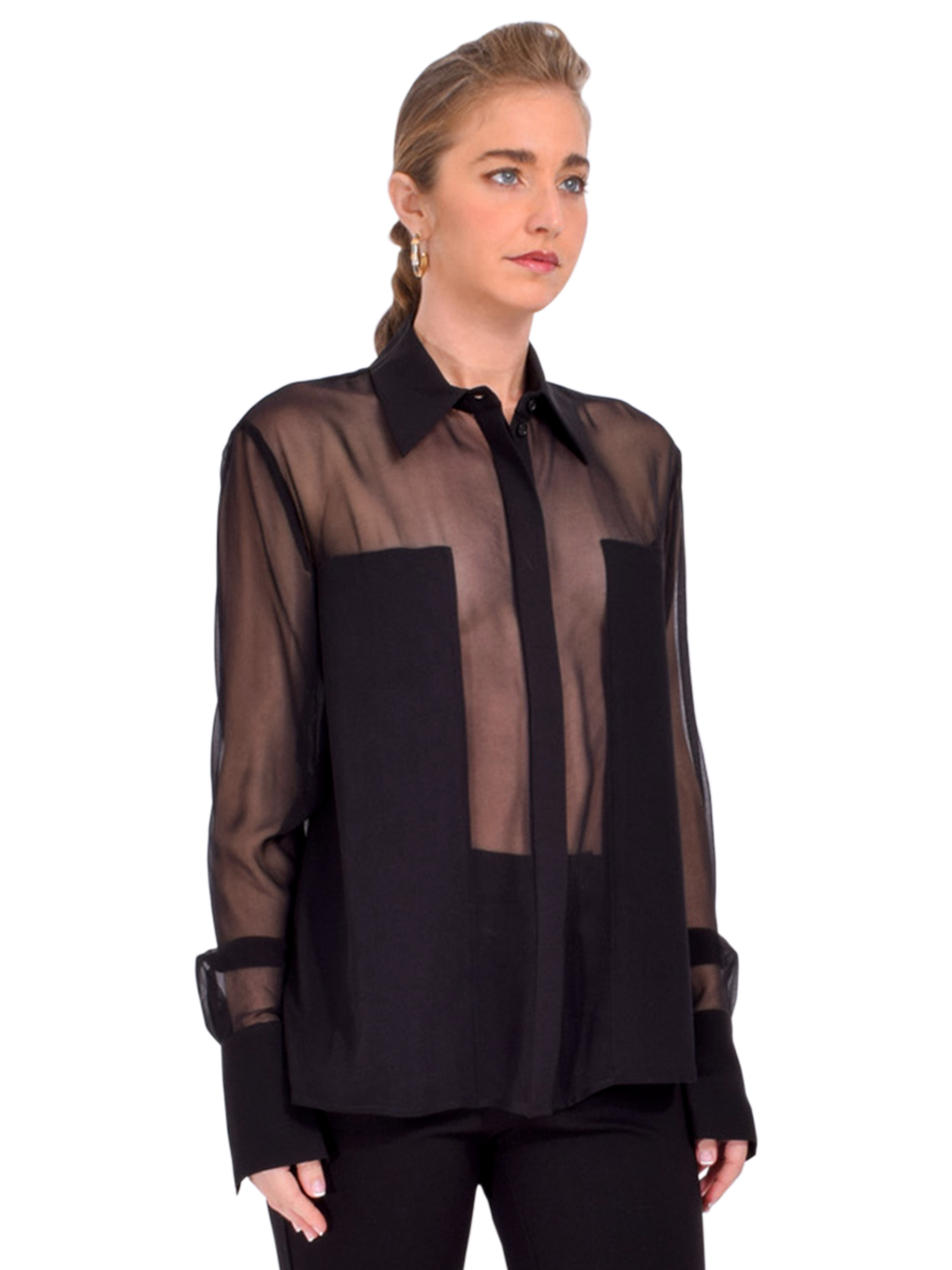 SANS FAFF Flore Silk Shirt in Black Side View 