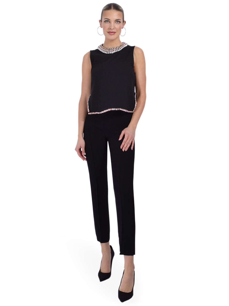 Cinq à Sept Petula Jewel-Embellished Top in Black Full Outfit 