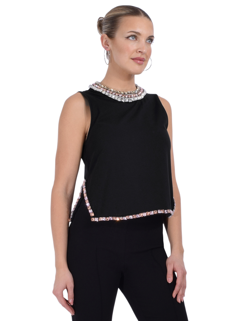 Cinq à Sept Petula Jewel-Embellished Top in Black Side View 