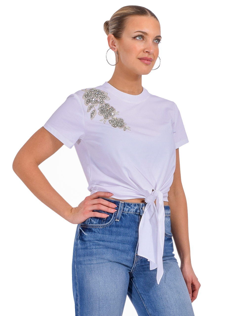 Cinq à Sept Embellished Liya Top in White Side View 