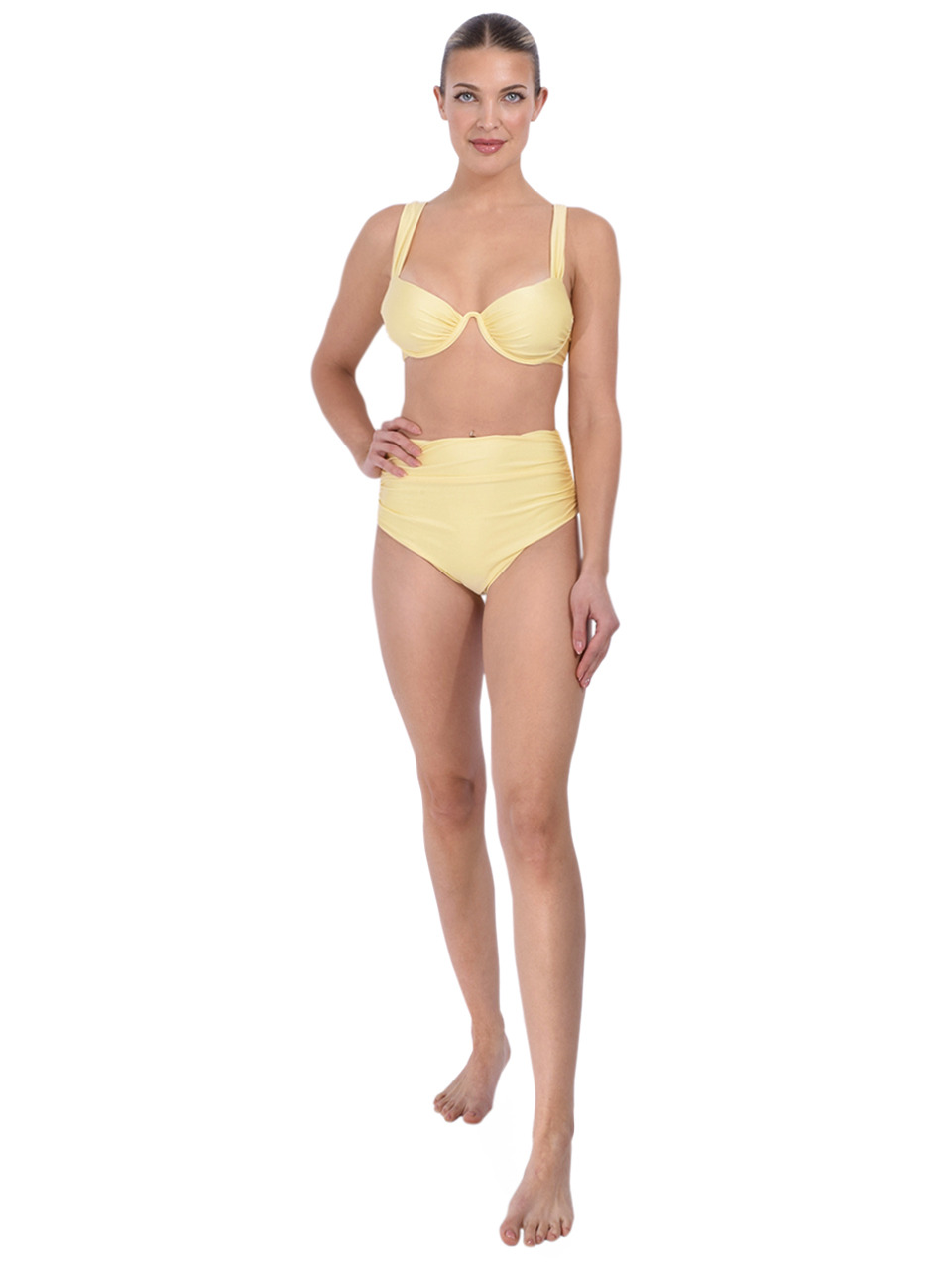 SIMKHAI Teya Anniston High Waist Ruched Bikini Front View 2