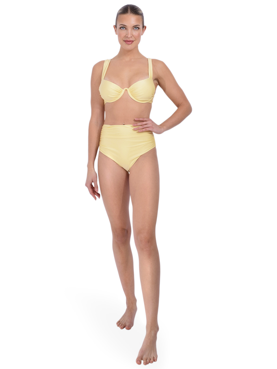 SIMKHAI Teya Anniston High Waist Ruched Bikini Front View 1