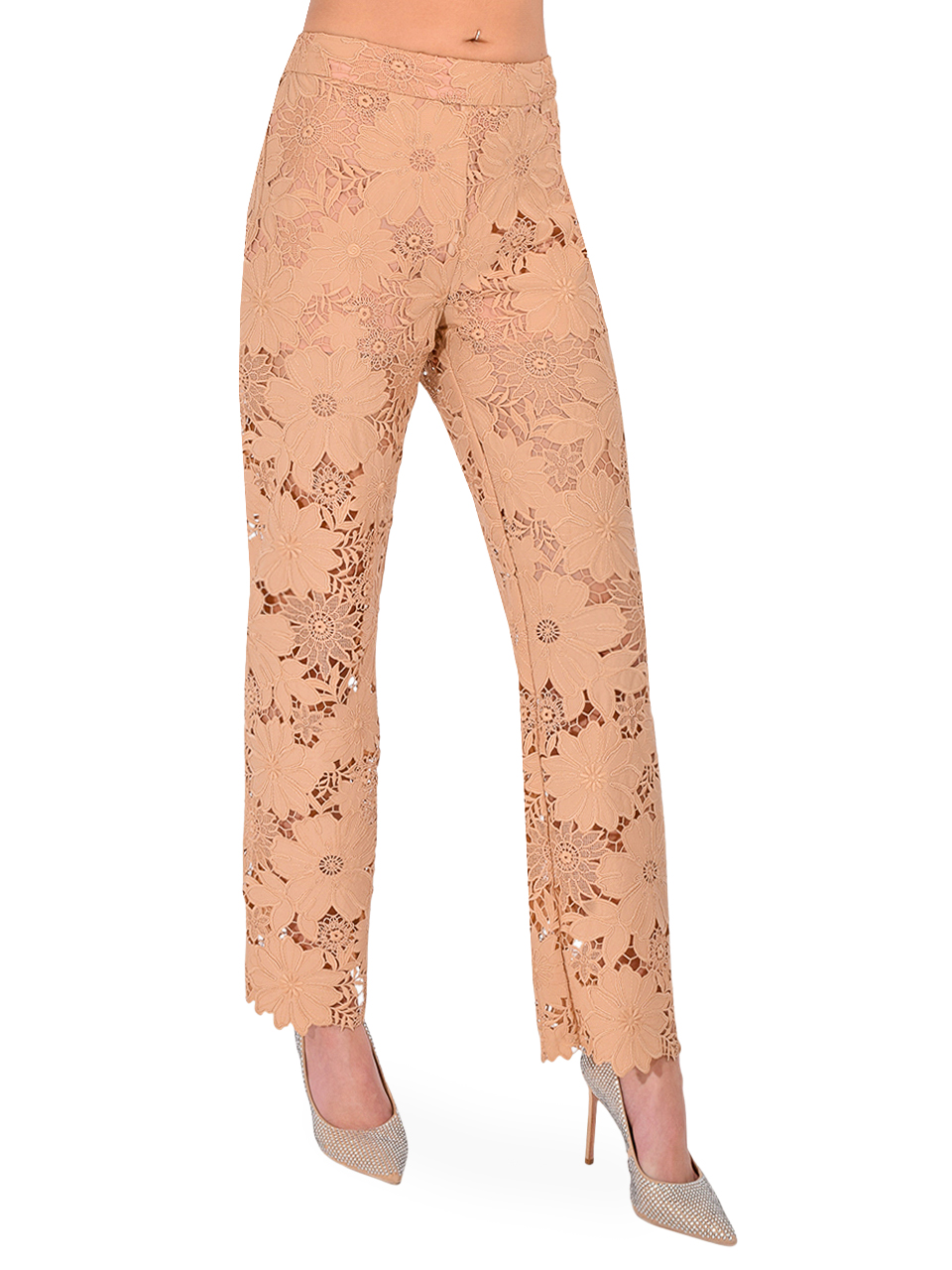 LE SUPERBE Suntan Lace Camp Pants in Tan Side View