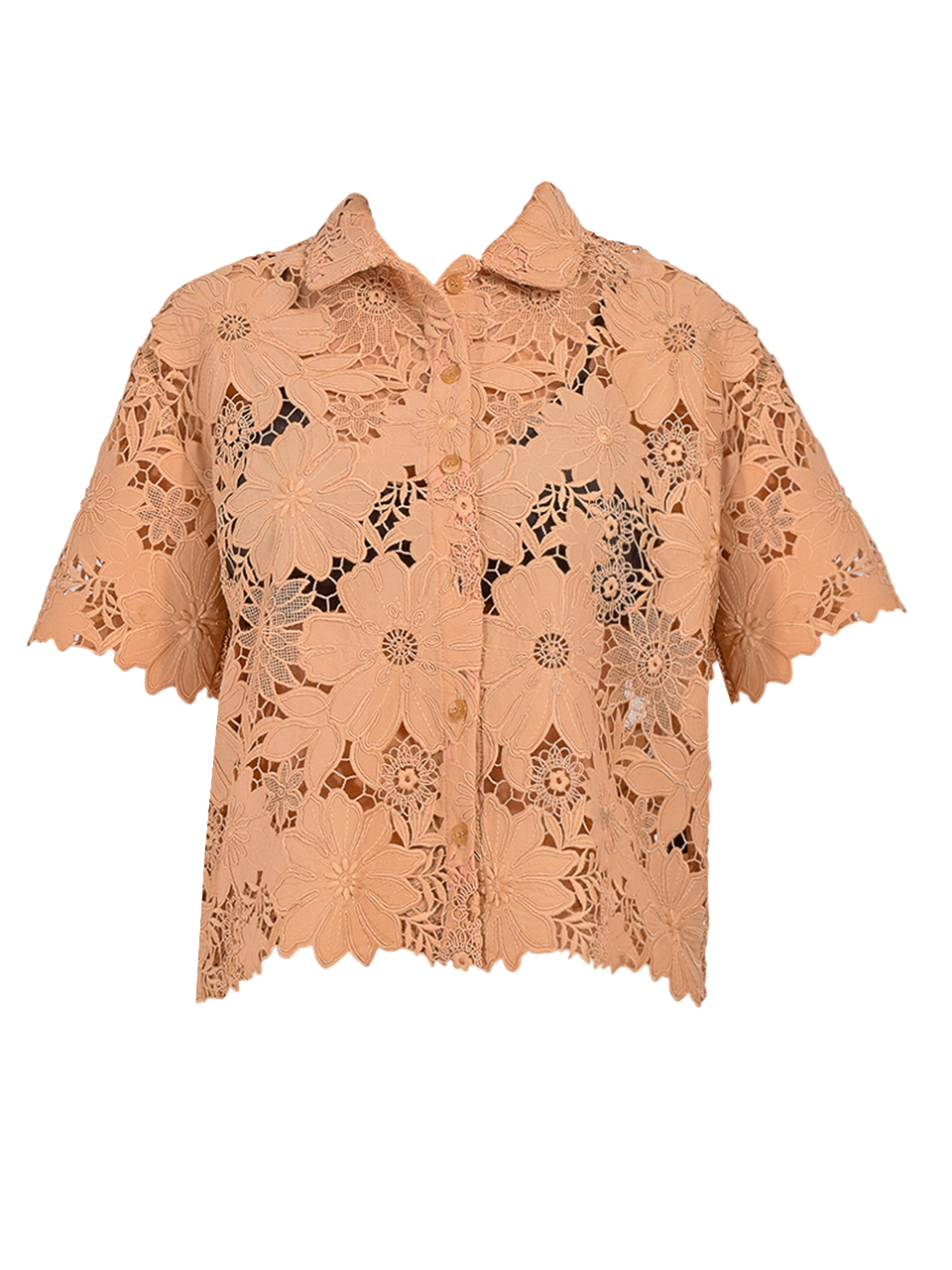 LE SUPERBE Suntan Lace Camp Shirt in Tan Product Shot 