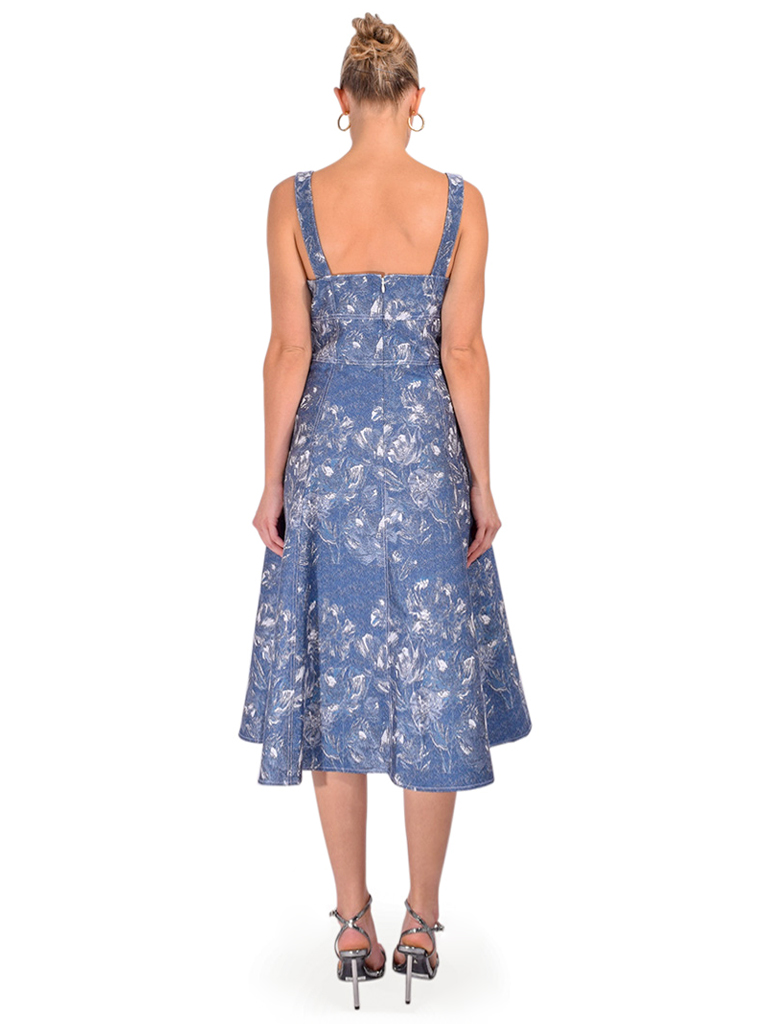 GILNER FARRAR Paola Dress in Denim Floral Jacquard Back View 
