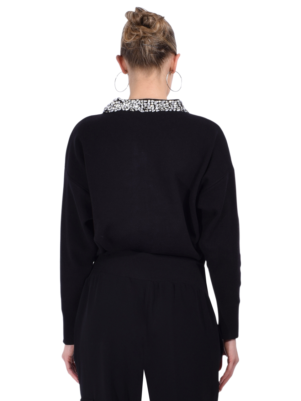 THEO Nomia Embellished Oversized Pullover in Black Back View 