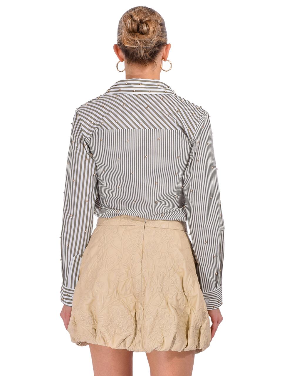 THEO Mix Stripe Pearly Shirt in Khaki and Gold Back View 