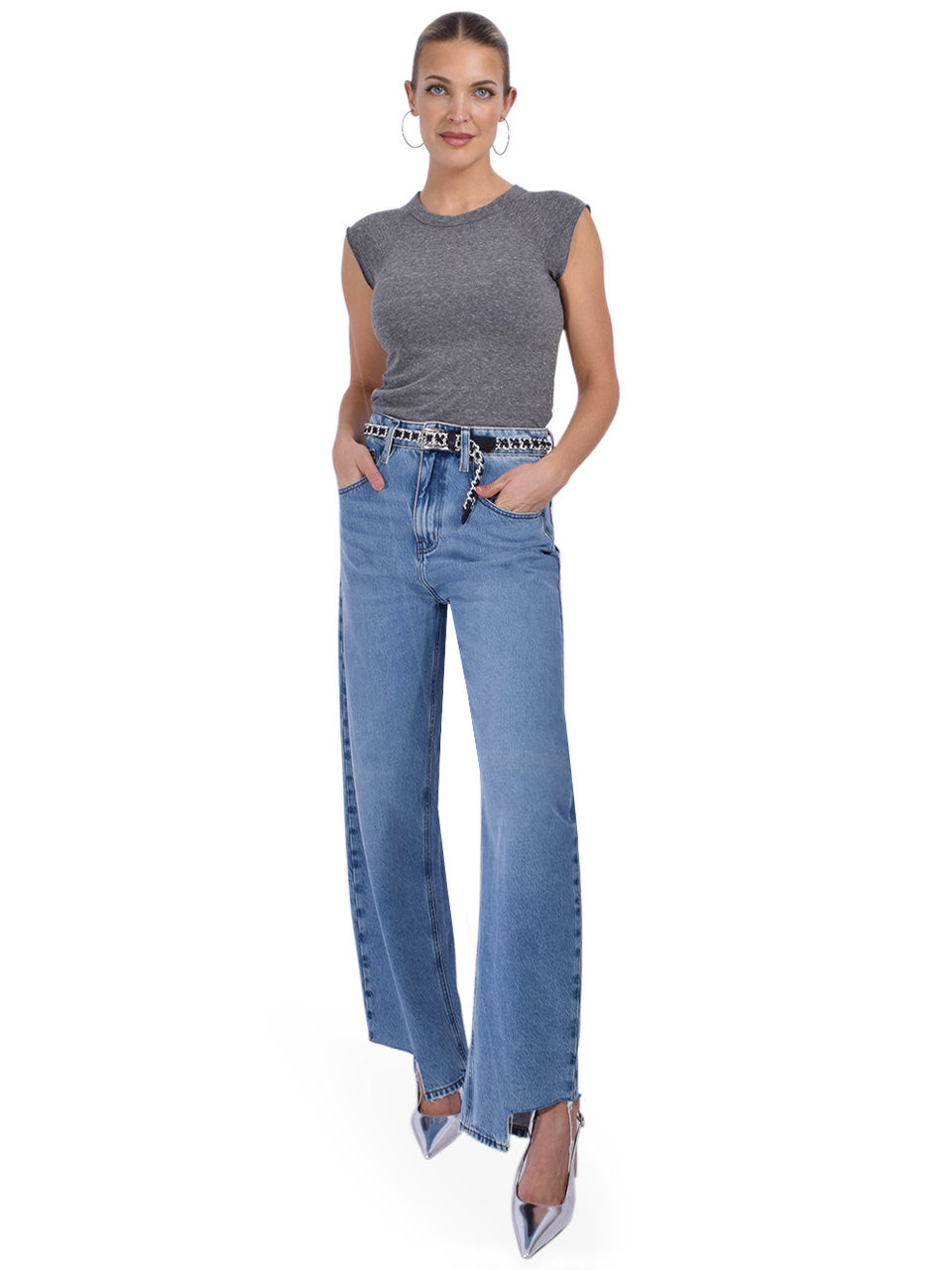 NSF Chloe Fitted Raglan Tee in Charcoal Gray Full Outfit 