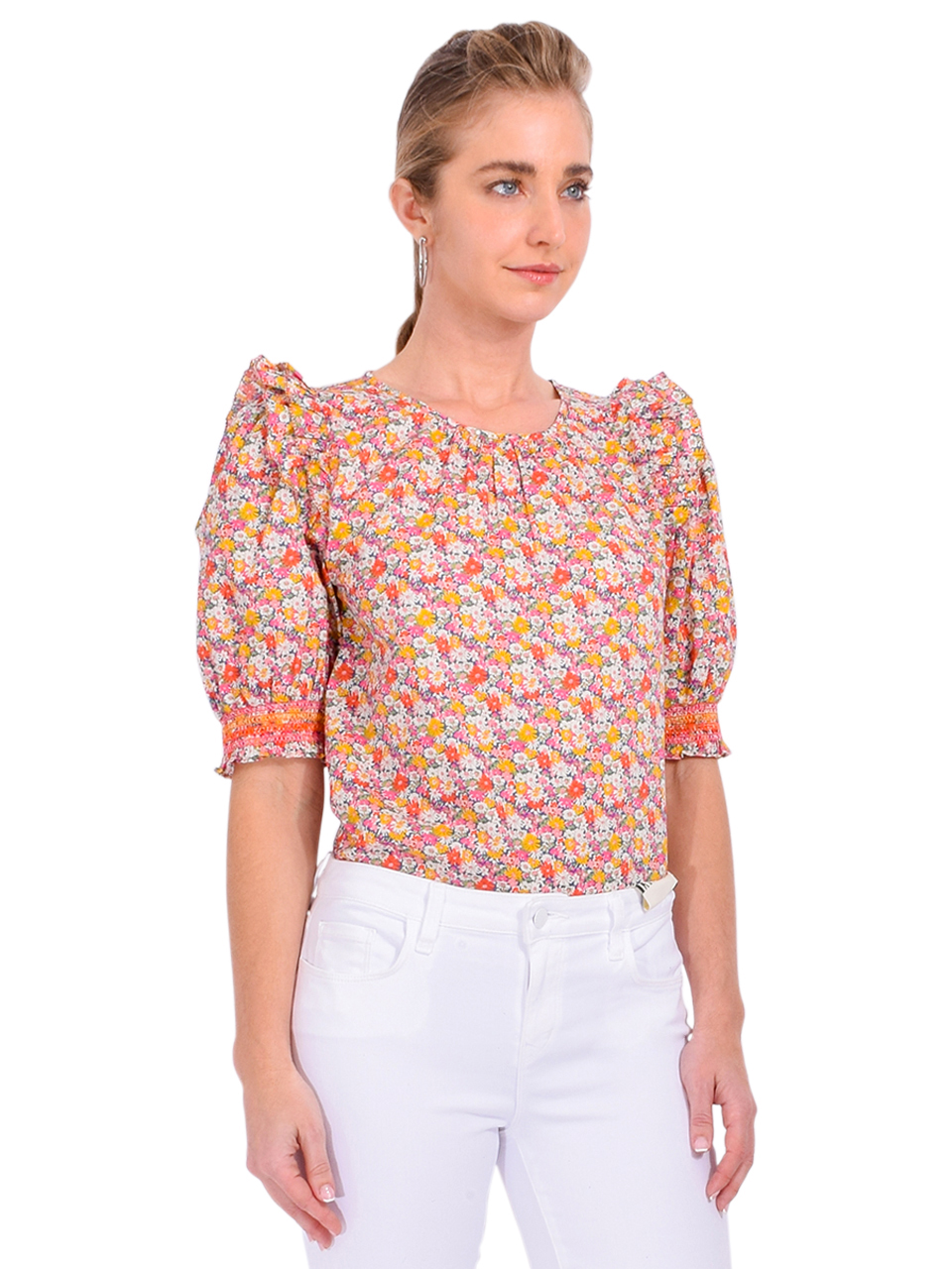 LOVE THE LABEL Penelope Top in Pink Libby Print Side View 