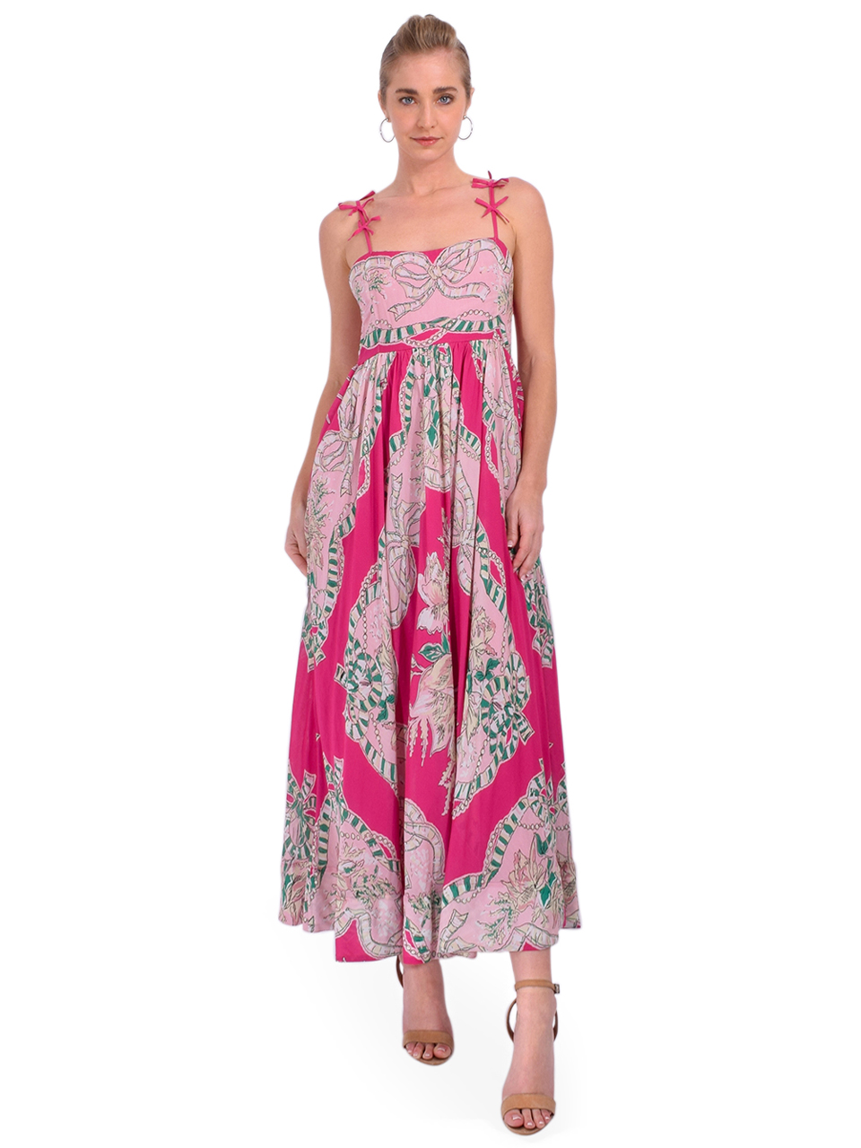 LOVE THE LABEL Ryah Midi Dress in Belle Bow Print Front View 1
