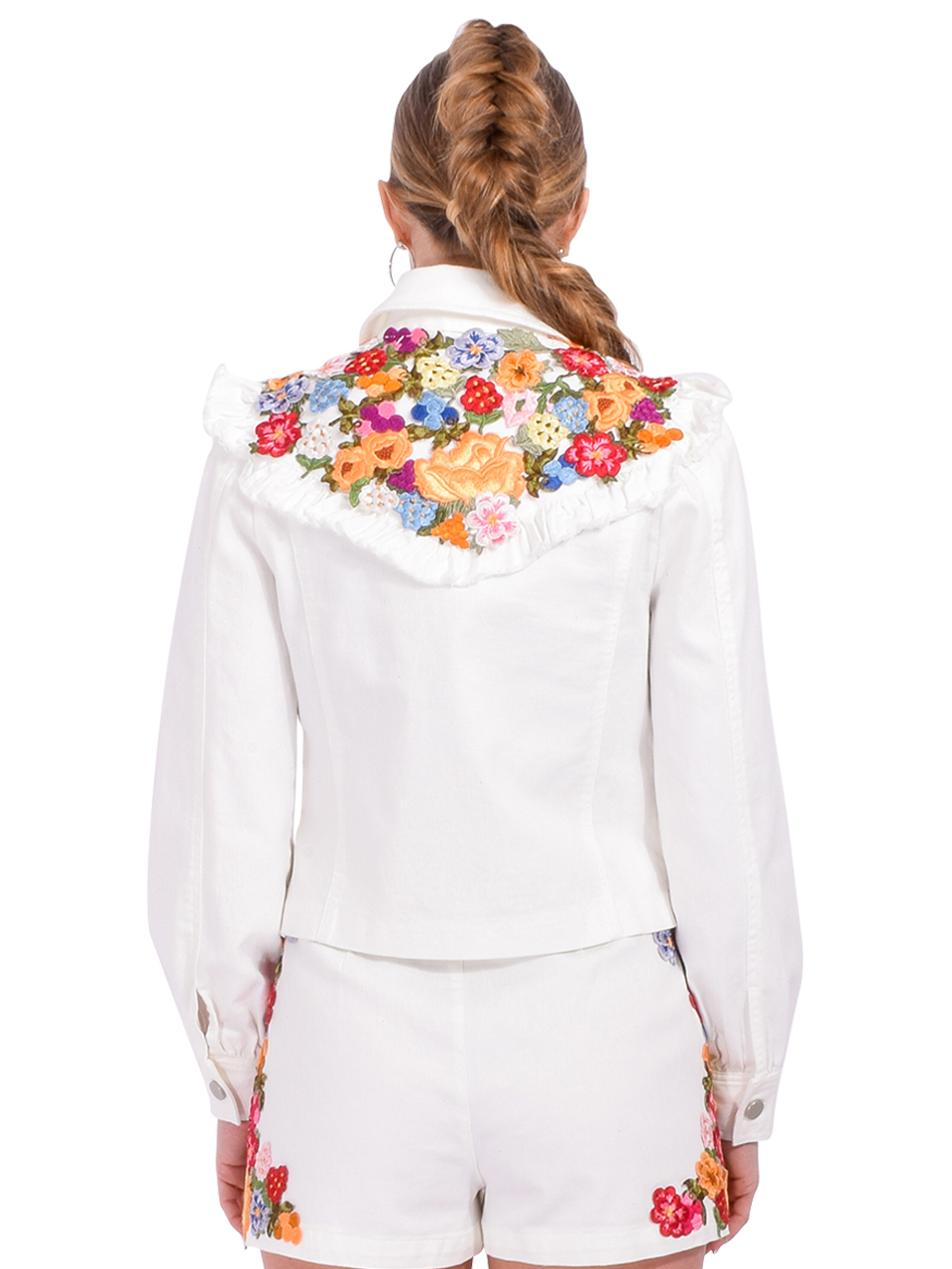 LOVE THE LABEL Jocelyn Floral Embroidered Jacket in White Back View 