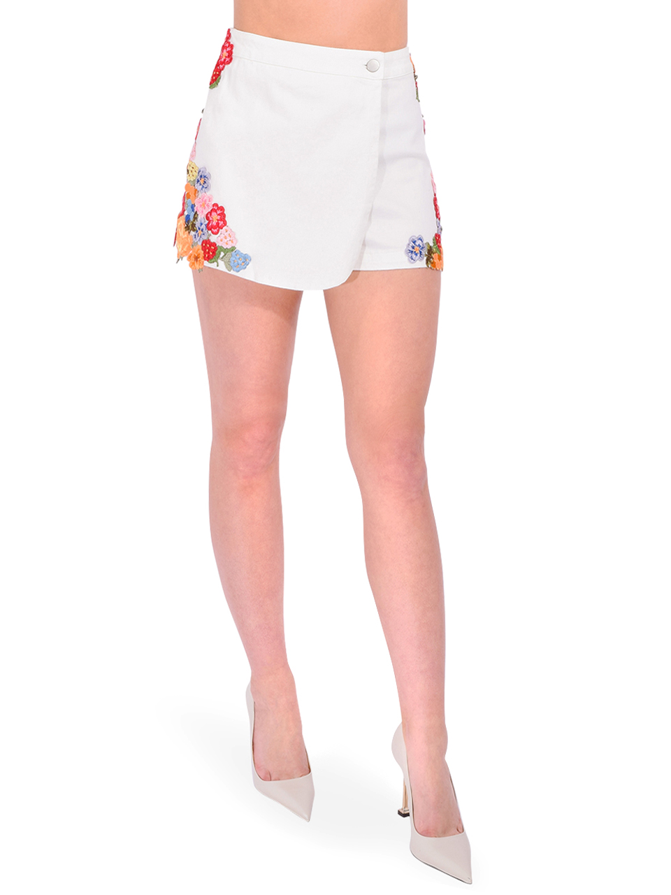 LOVE THE LABEL Marie Floral Embroidered Skort in White Side View 