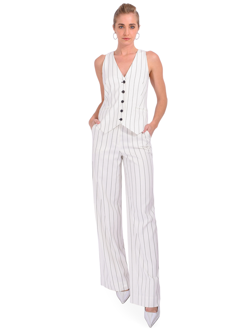 SIMKHAI Sabina Vest in Midnight Stripe Full Outfit 