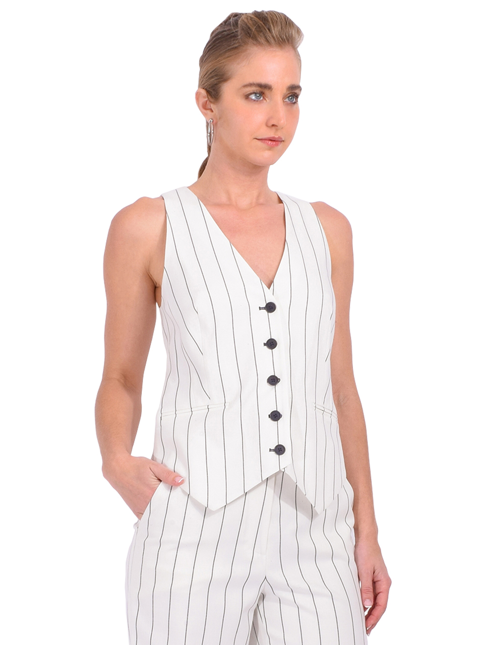 SIMKHAI Sabina Vest in Midnight Stripe Side View 