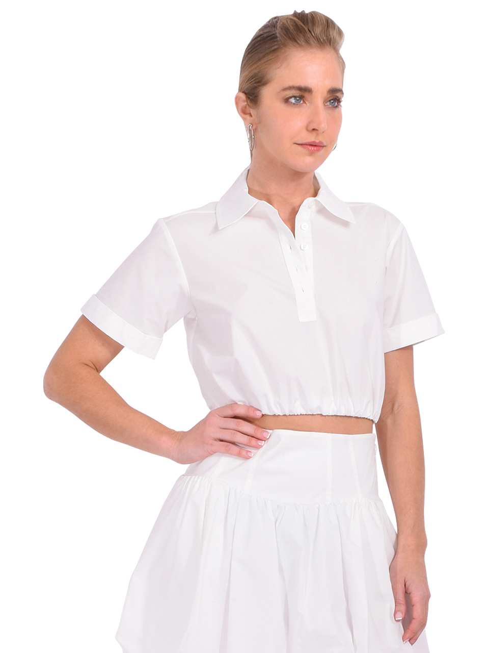 SIMKHAI Nicky Cotton Crop Top in White Side View 

