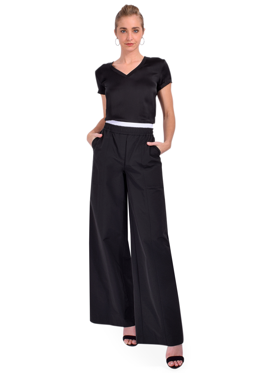 SIMKHAI Olly Double Waistband Pant in Back Multi Full Outfit 