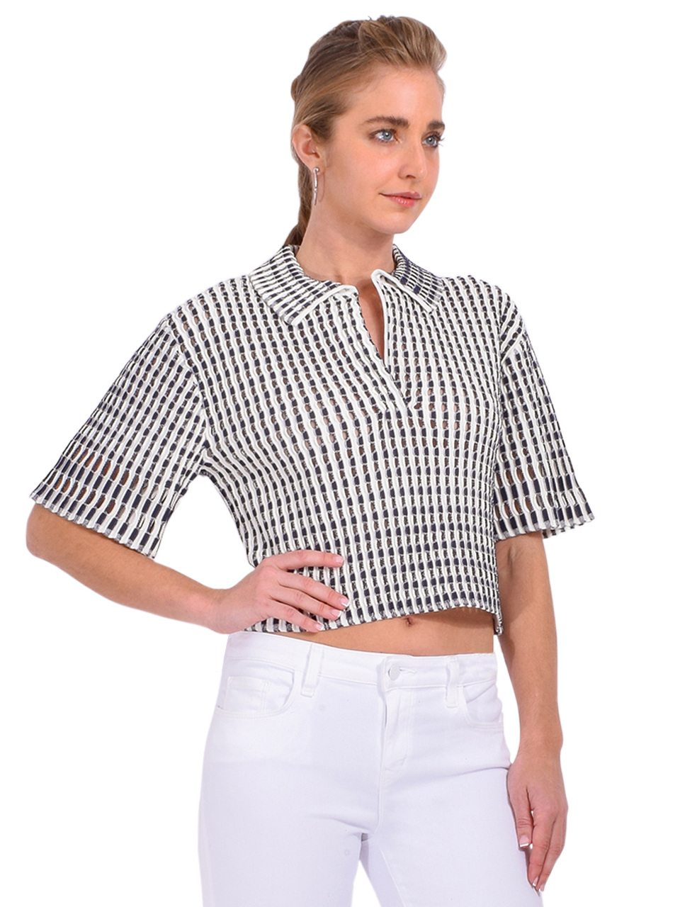 SIMKHAI Adley Knit Polo in Midnight Multi Side View 