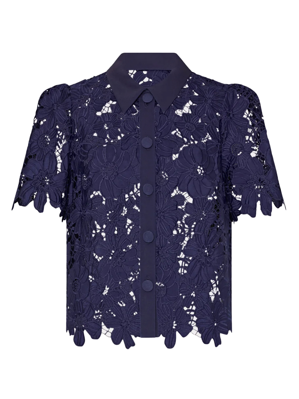 MILLY Addison Roja Lace Top in Navy Product Shot 