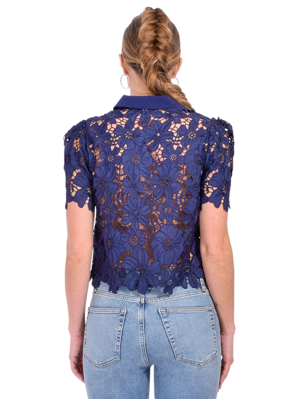 MILLY Addison Roja Lace Top in Navy Back View 