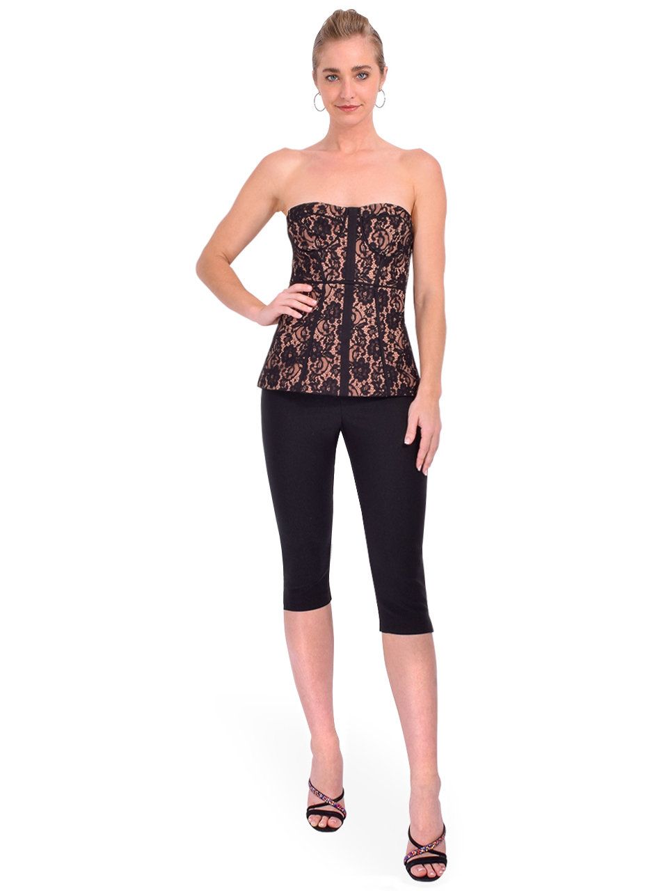 CAMI NYC Vega Strapless Lace Corset in Black Full Outfit 