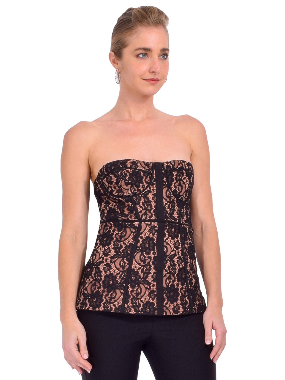 CAMI NYC Vega Strapless Lace Corset in Black Side View 