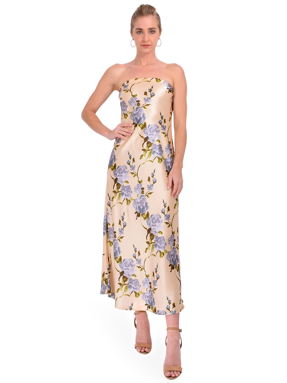 CAMI NYC Noelle Strapless Slip Dress in Moon Flower Watercolor Front View 1