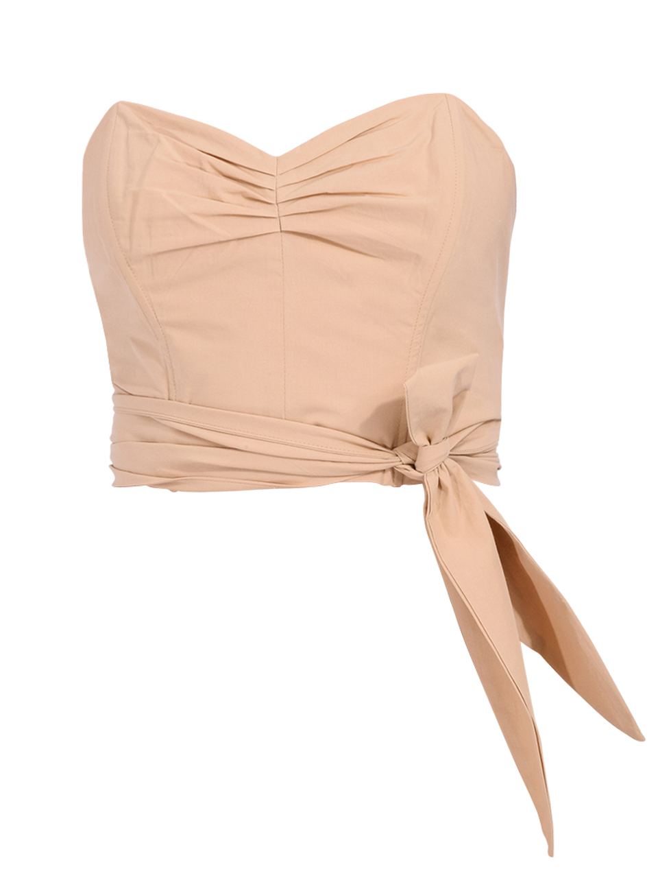 OTTOD'AME Poplin Bustier Wrap Top in Tan Product Shot 
