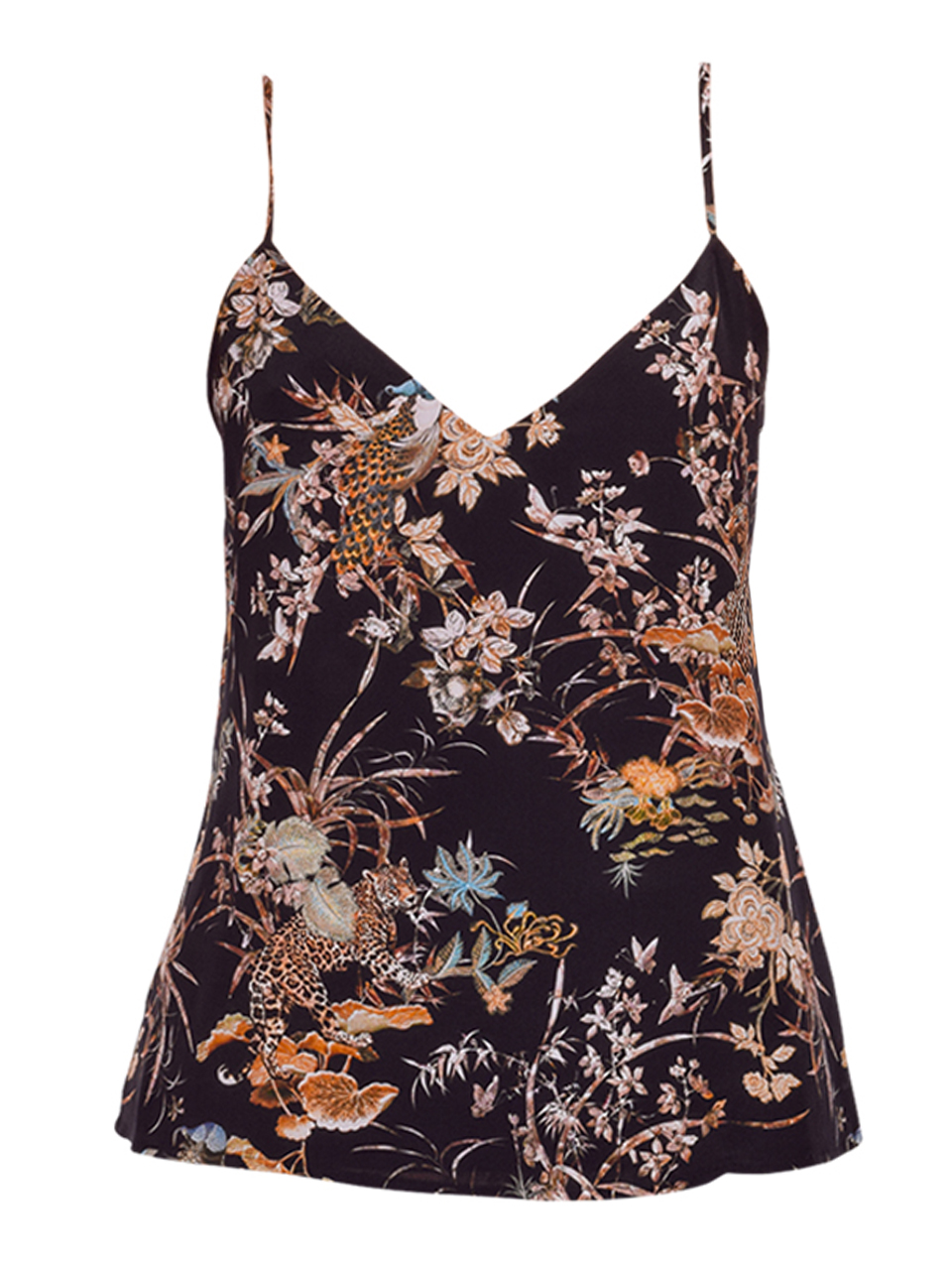 L'AGENCE Jane Silk Camisole in Black Multi Tapestry Jungle Product Shot 