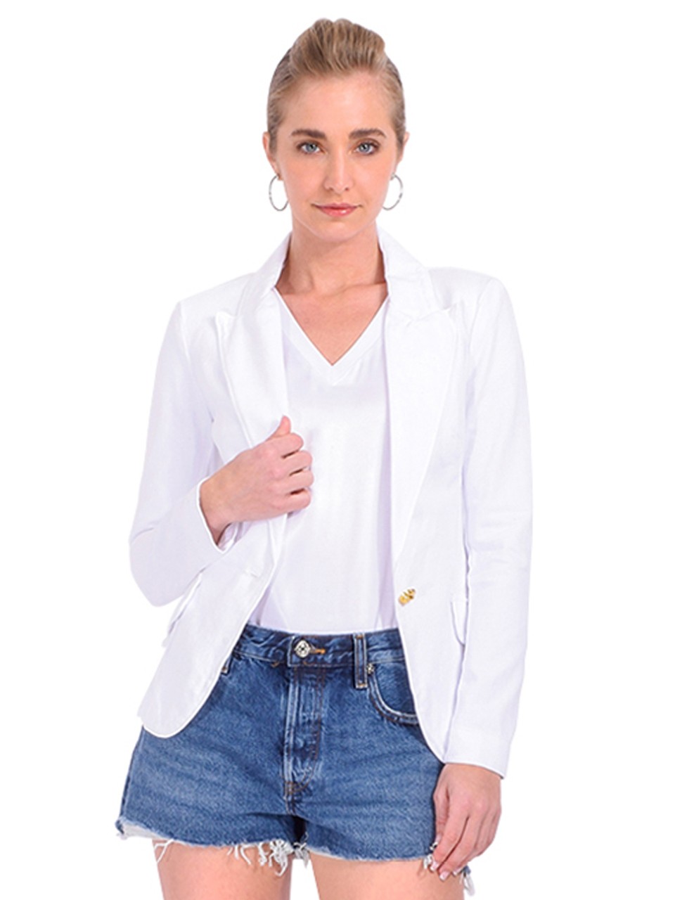L'AGENCE Baldwin Denim Blazer in Blanc Front View 