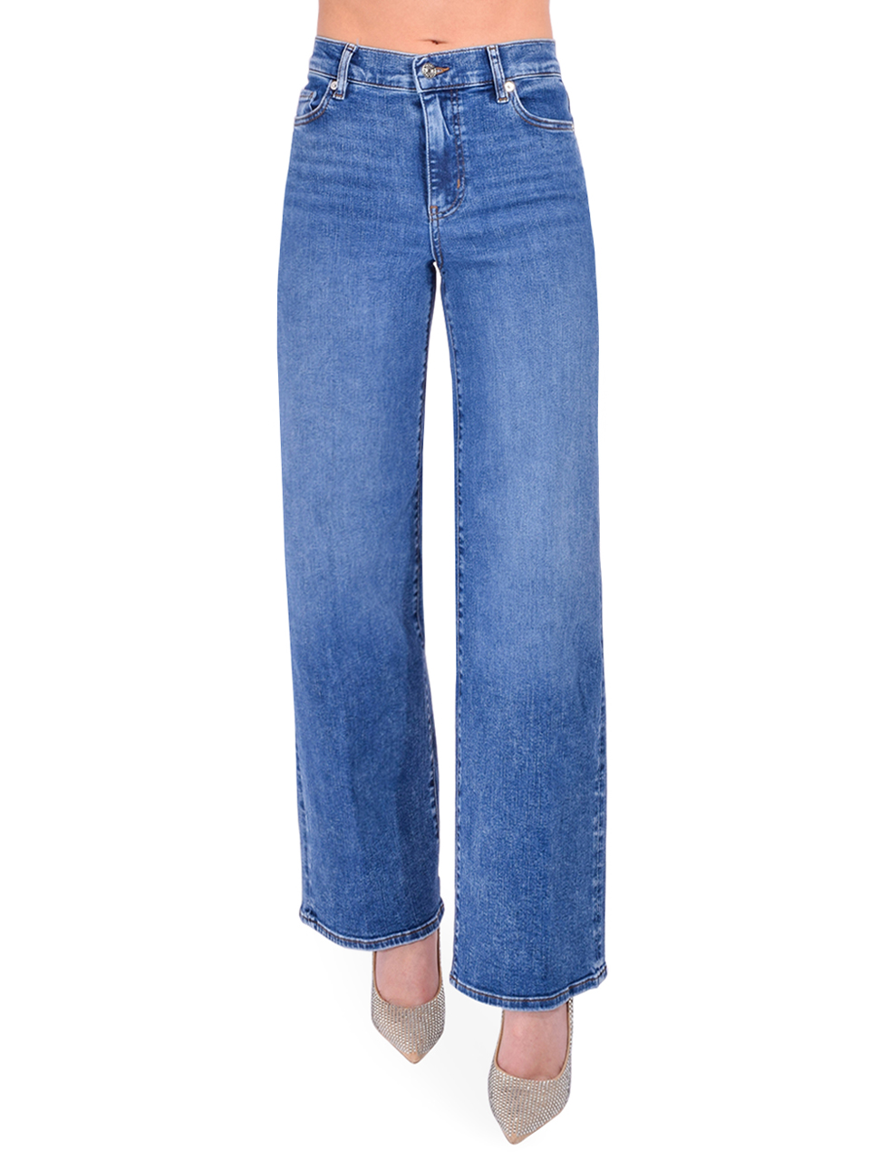 FRAME Le Slim Palazzo in Canals Blue Front View 