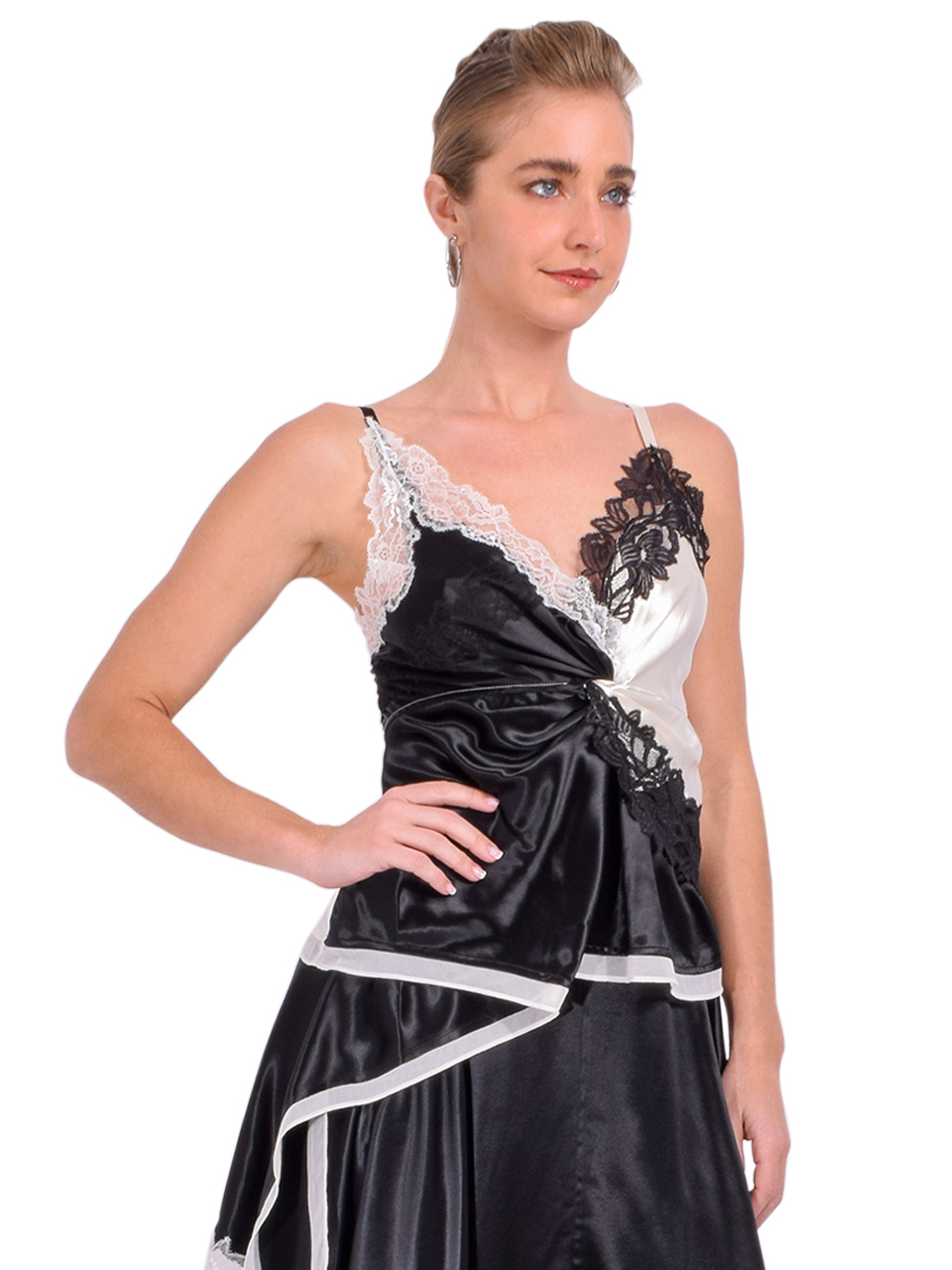 3.1 Phillip Lim Liquid Satin Twist Cami in Black/Ivory Side View 
