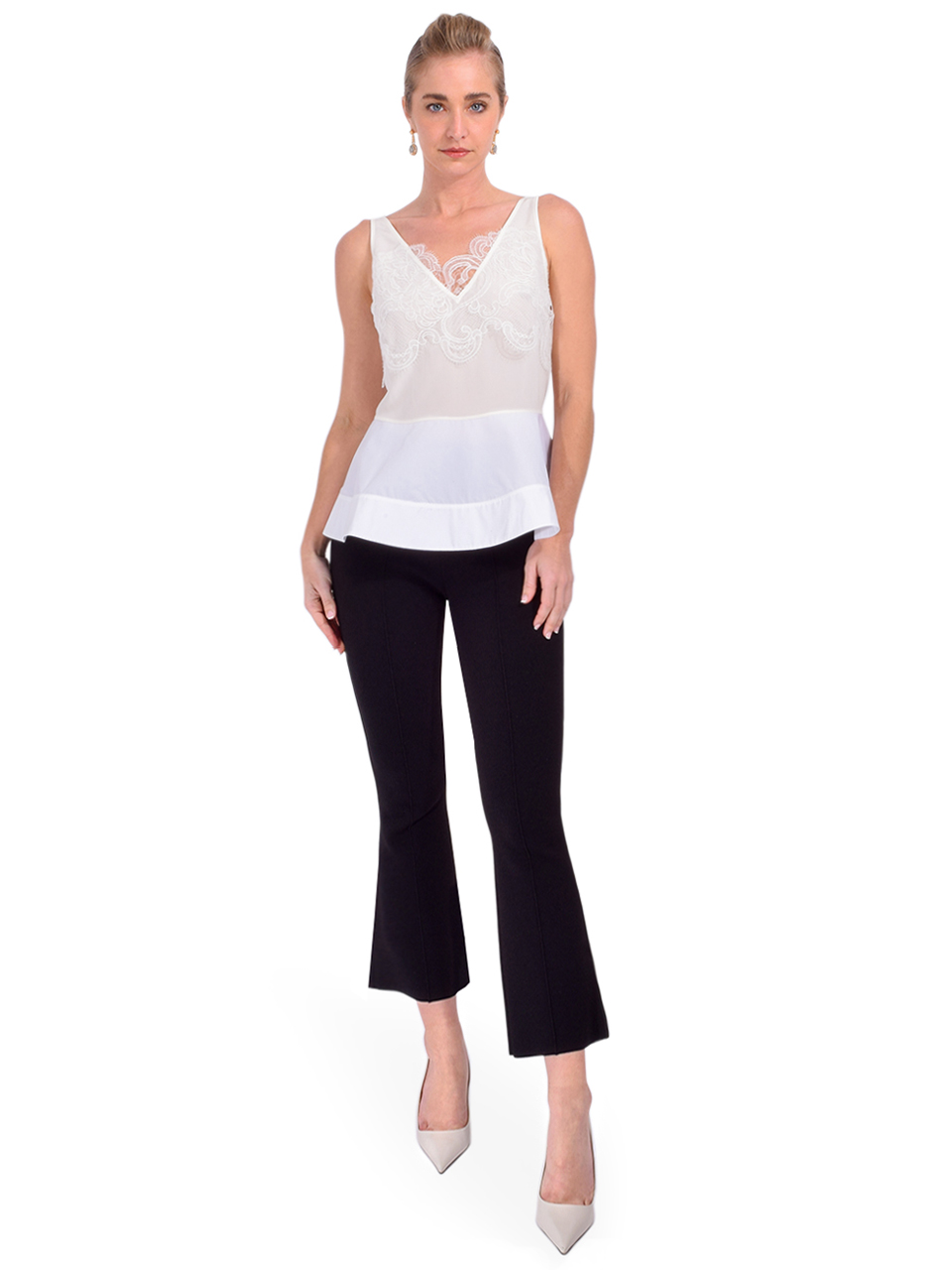 3.1 Phillip Lim Chiffon Peplum Tank with Lace in Ivory Full Outfit 