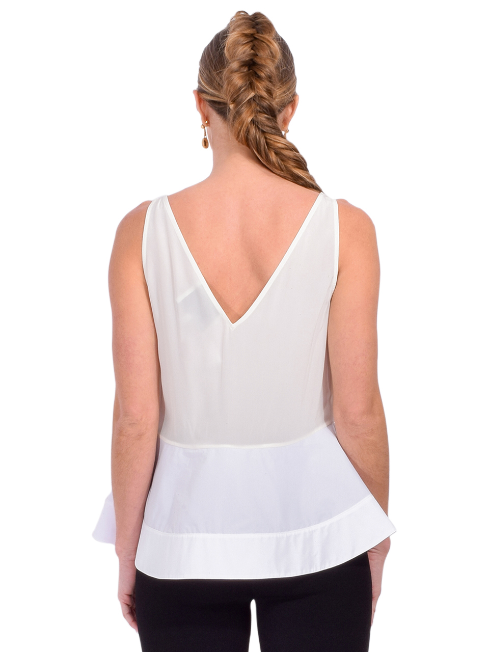 3.1 Phillip Lim Chiffon Peplum Tank with Lace in Ivory Back View 